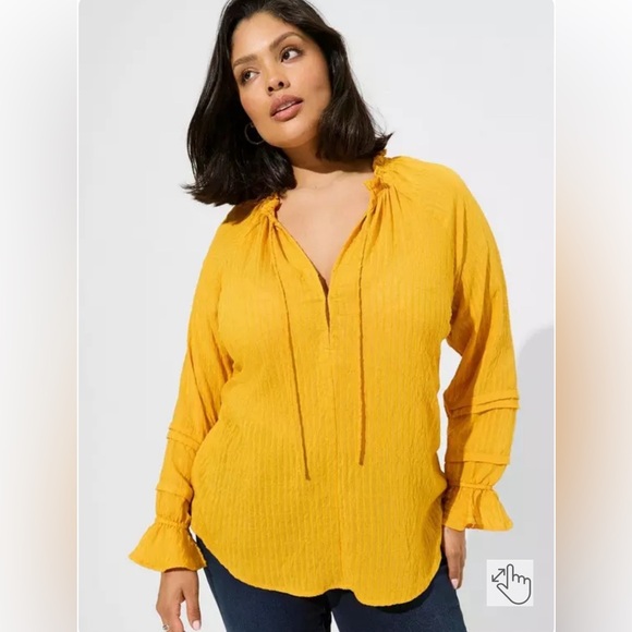 torrid Tops - BNWT Torrid mustard yellow Boho peasant Longsleeve top withh flounce sleeves 1X